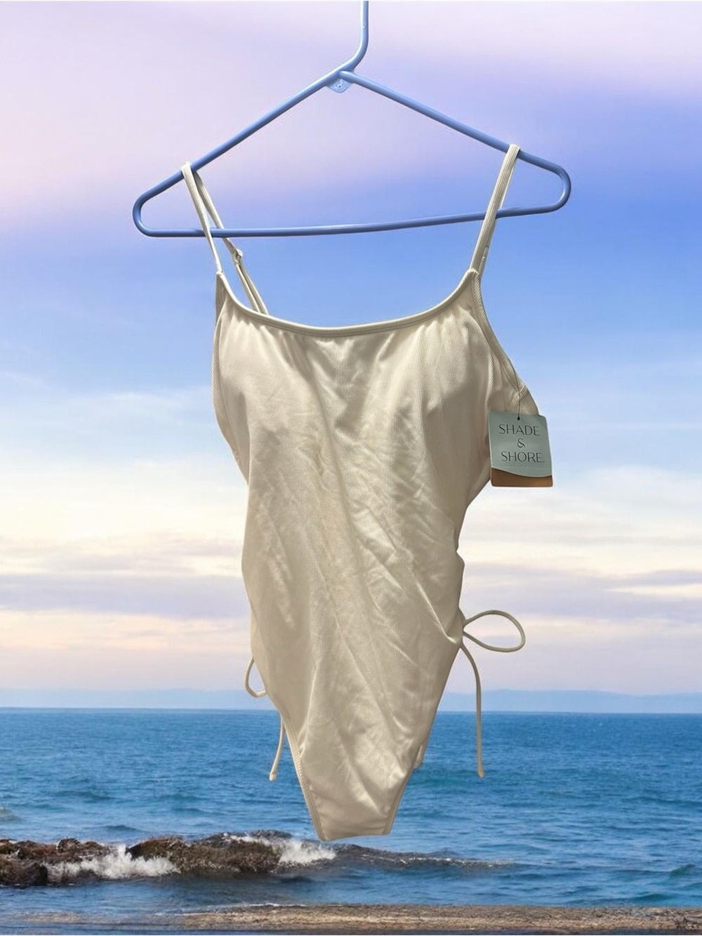 Shade & Shore Cream Scoop-Neck One-Piece Swimsuit with Side Ties
